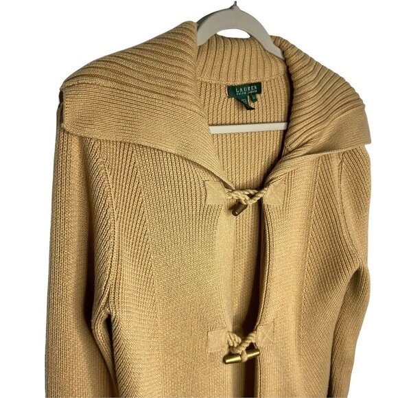 Lauren Ralph Lauren Cardigan Womens Size Medium Brown Sweater Toggle Button - Picture 9 of 10